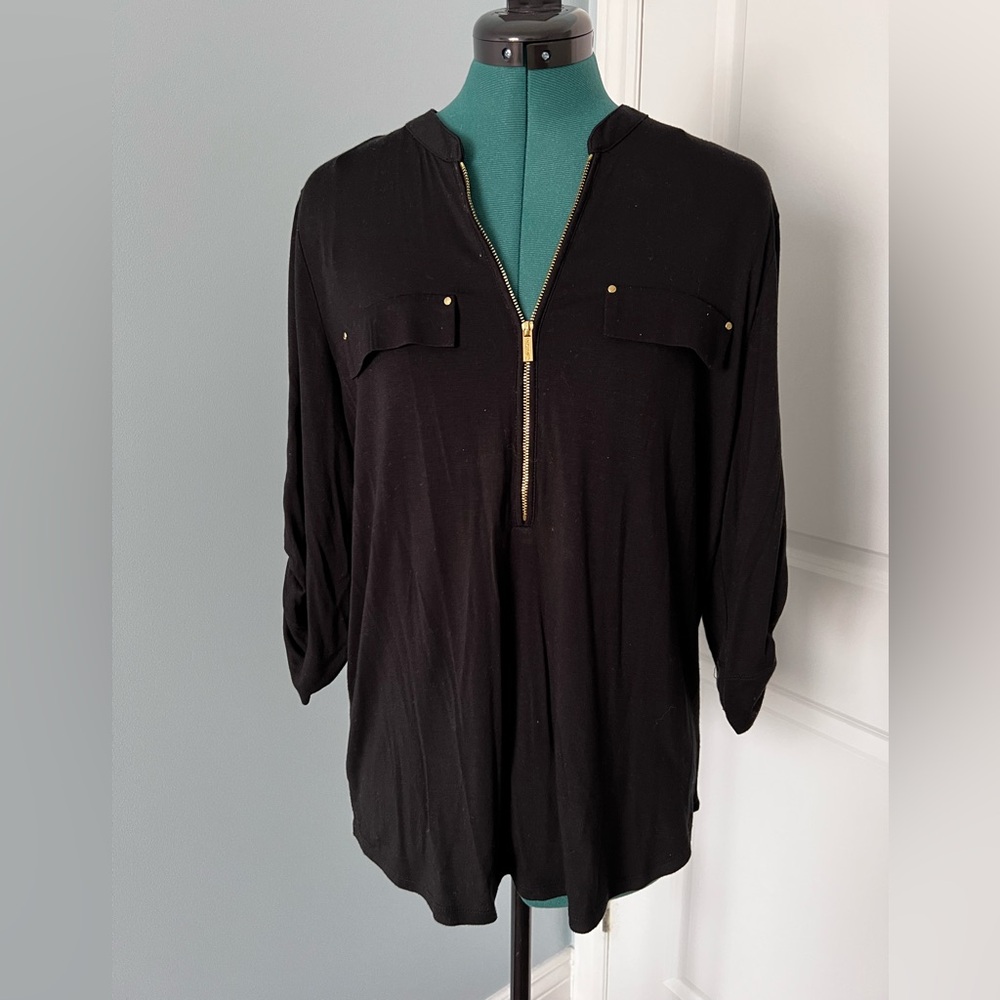 Black Zipper Front Women's Top